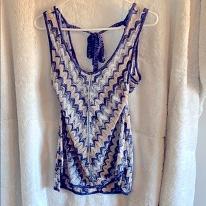 WHBM blue and cream sweater crochet top